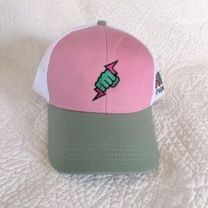 NWOT Adjustable, Snap-Back Trucker Cap Pink & Green Guru Events